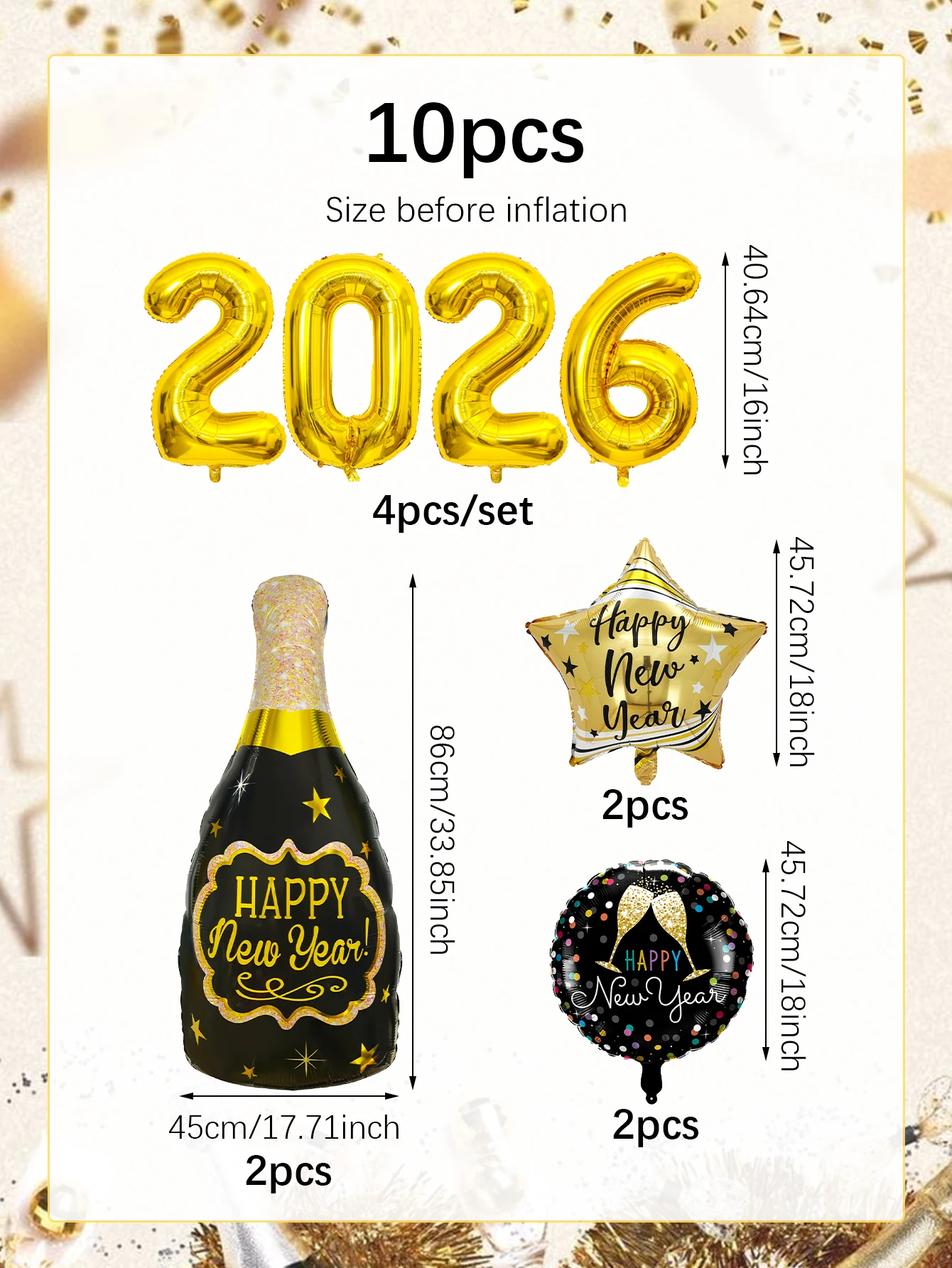 10 قطع/مجموعة بالونات رأس السنة، مناسبة لحفلة رأس السنة الجديدة، زينة السنة الجديدة 2026، مستلزمات احتفالية ليلة رأس السنة #6