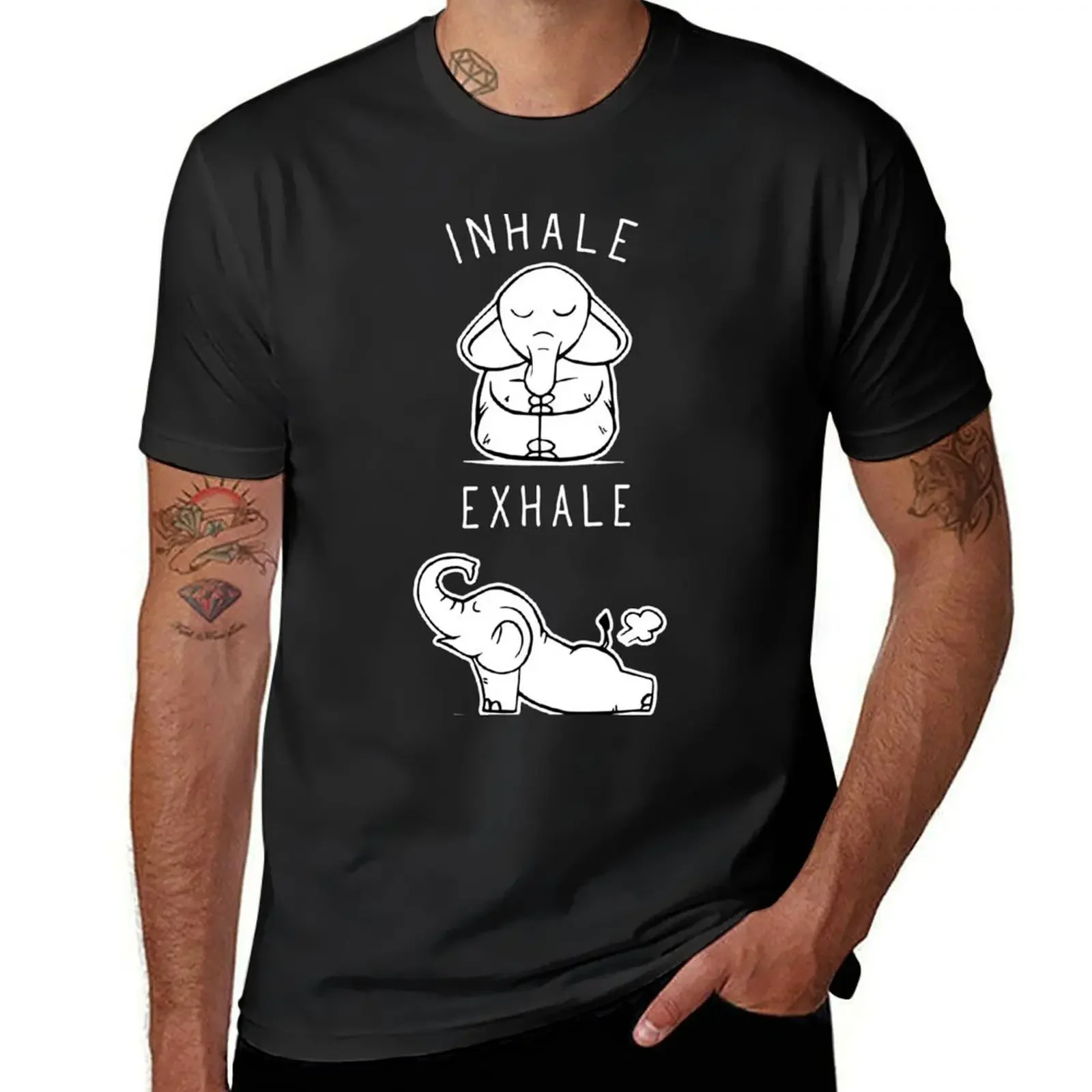 Funny Elephant Inhale Exhale Yoga T-Shirt blacks anime summer top mens clothes