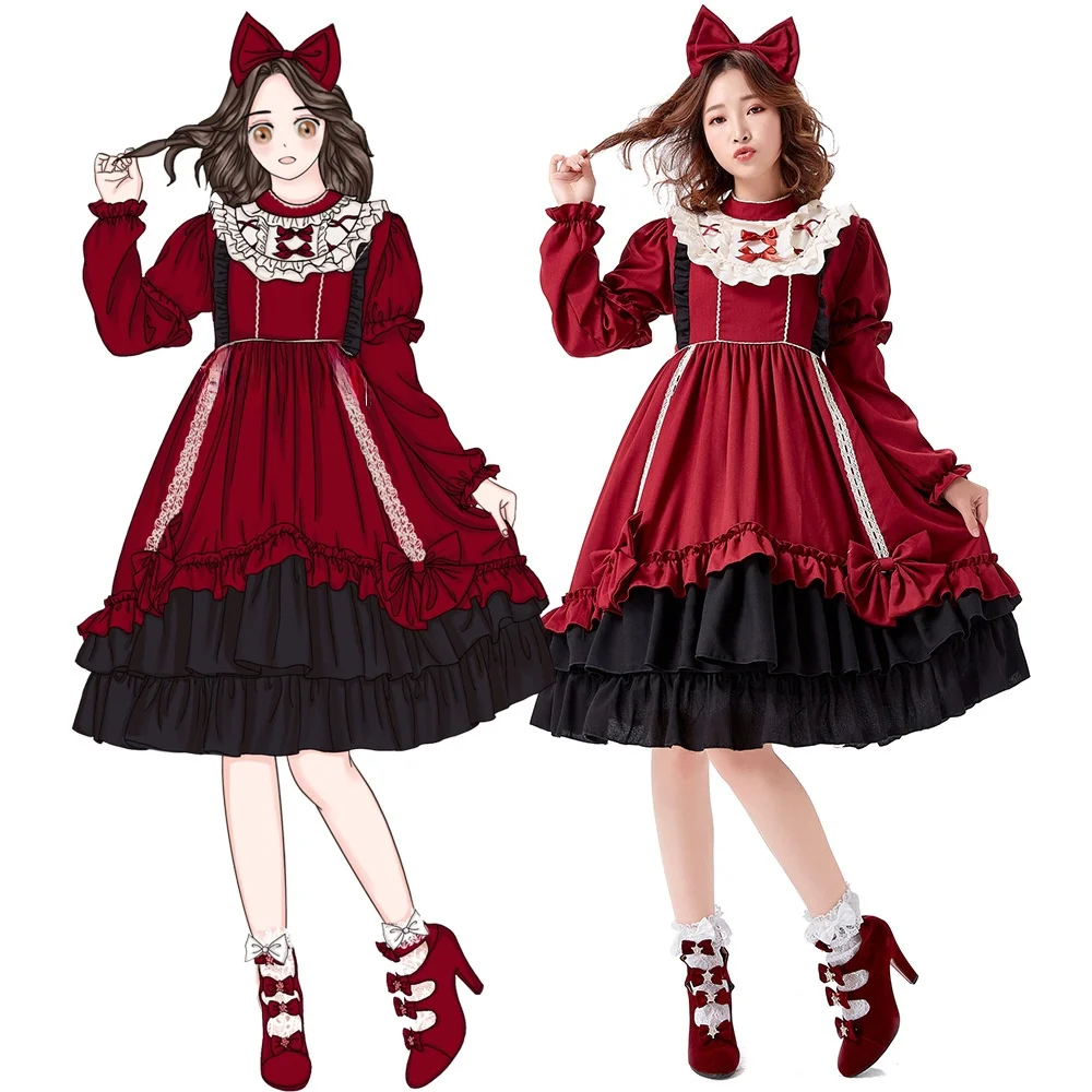 

Wine Red Lolita Dr Cute Little Witch Cosplay Costume loween Witch Play Costume Women's Faion Ethnic Stage Clothing