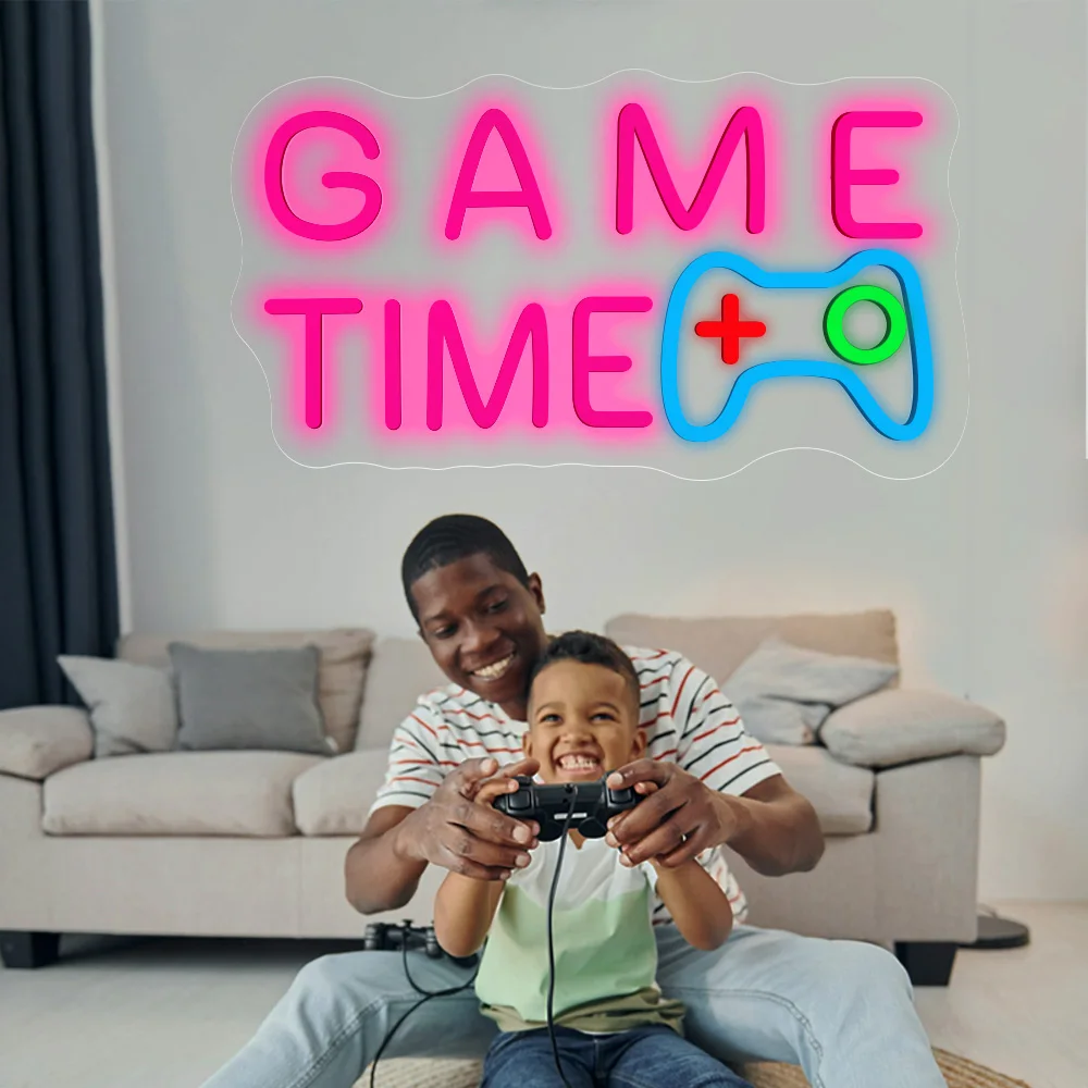 Enseigne au néon Game Time Gaming, décor d'éclairage de chambre à coucher, lumières LED au néon colorées, salle de jeux, fête à la maison, décoration murale, cadeau d'anniversaire pour garçon