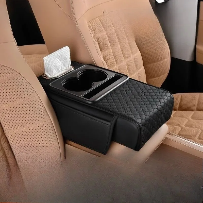 

For Universal Car Premium 4-in-1 Center Console Armrest Riser with Tissue Box and Cup Holder Interior Styling Upgrade Accessorie