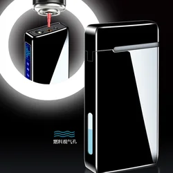GasElectric Jet Lighter Metal Windproof Flameless Electric Lighter Power Display USB Rechargeable Plasma Lighter with Flashlight