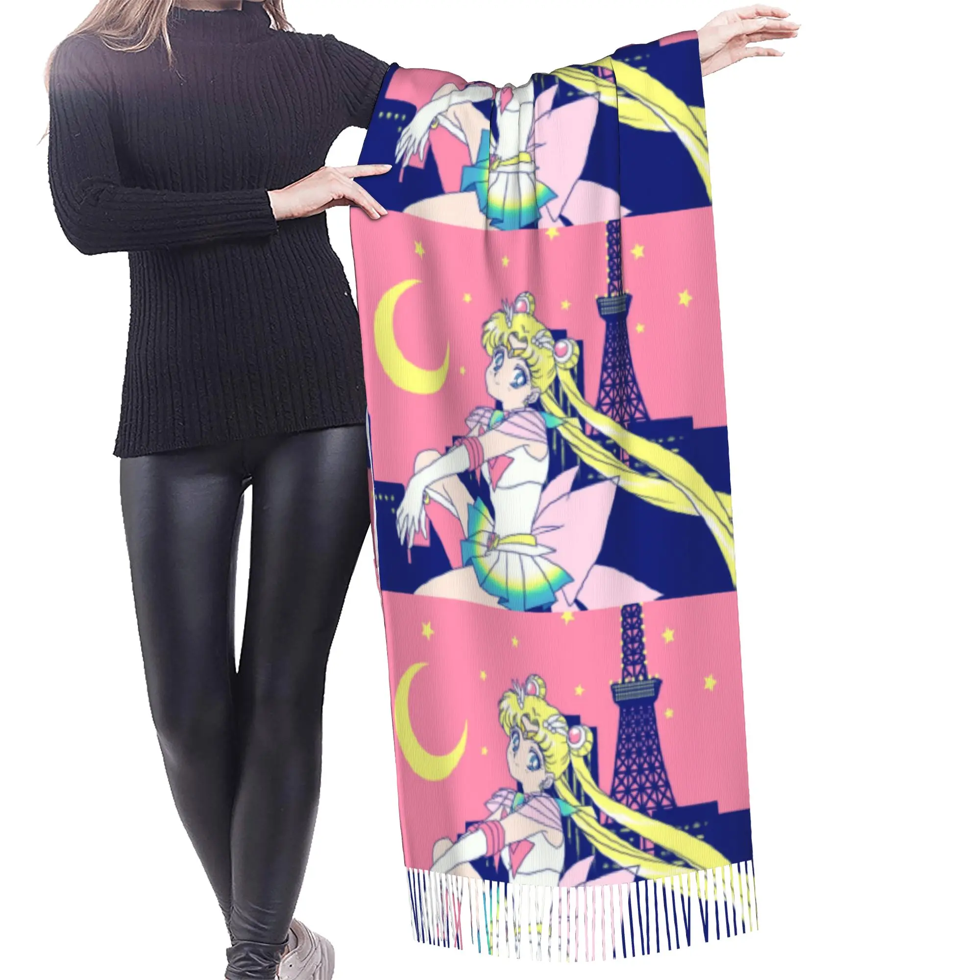 Custom Printed Sailored Manga Anime Mooned Scarf  Men Women Winter Warm Scarves Usagi Tsukino Shawl Wrap