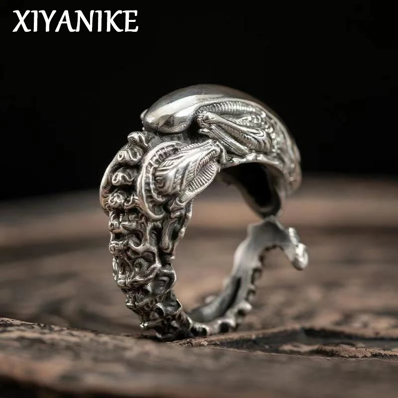 XIYANIKE Hip Hop Retro Skull Alien Adjustable Rings For Men Women Fashion New Year Jewelry Accessories Gift Party anillos mujer