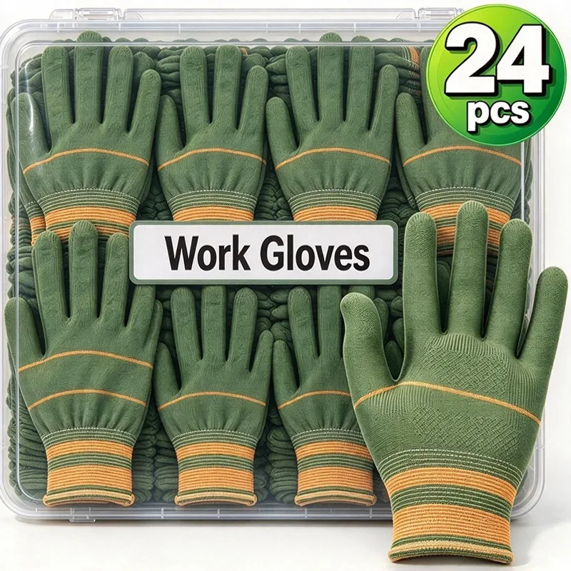 1-24pairs Nylon Non Slip Wear Resistant Work Gloves Safety Gloves Protective Gloves for Construction Warehouse Industrial Work