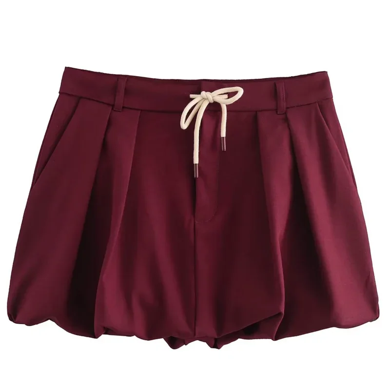 Damesrok Bordeaux Minirok Zomer Ballon Korte Rok Dames 2024 Hoge Taille Rok Koreaanse Stijl Lace-Up Preppy Rokken