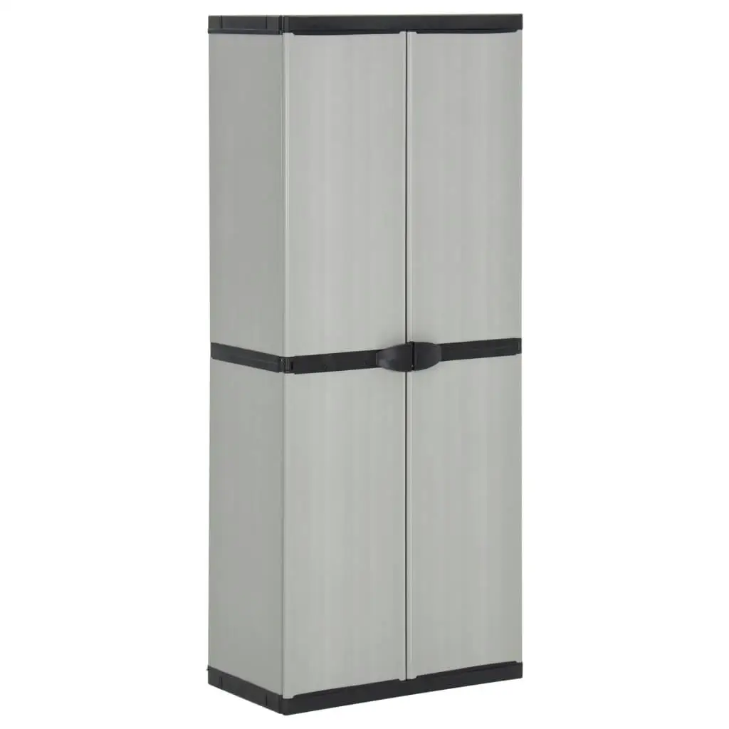 Modern Grey & Black Garden Storage Cabinet with 3 Shelves - 68x40x168 cm Outdoor Organizer