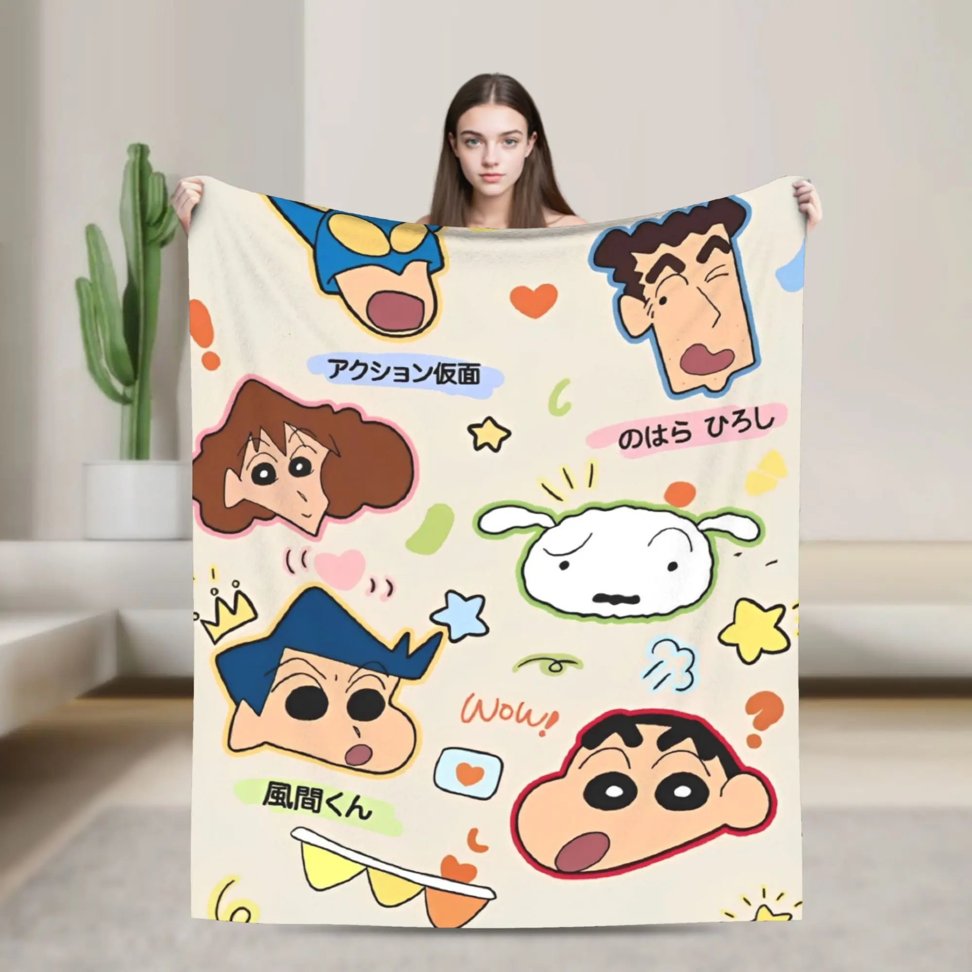 

Cute Cartoon Crayon Shin-chan Blankets Fleece Awesome Breathable Throw Blankets for Bedding Lounge Winter