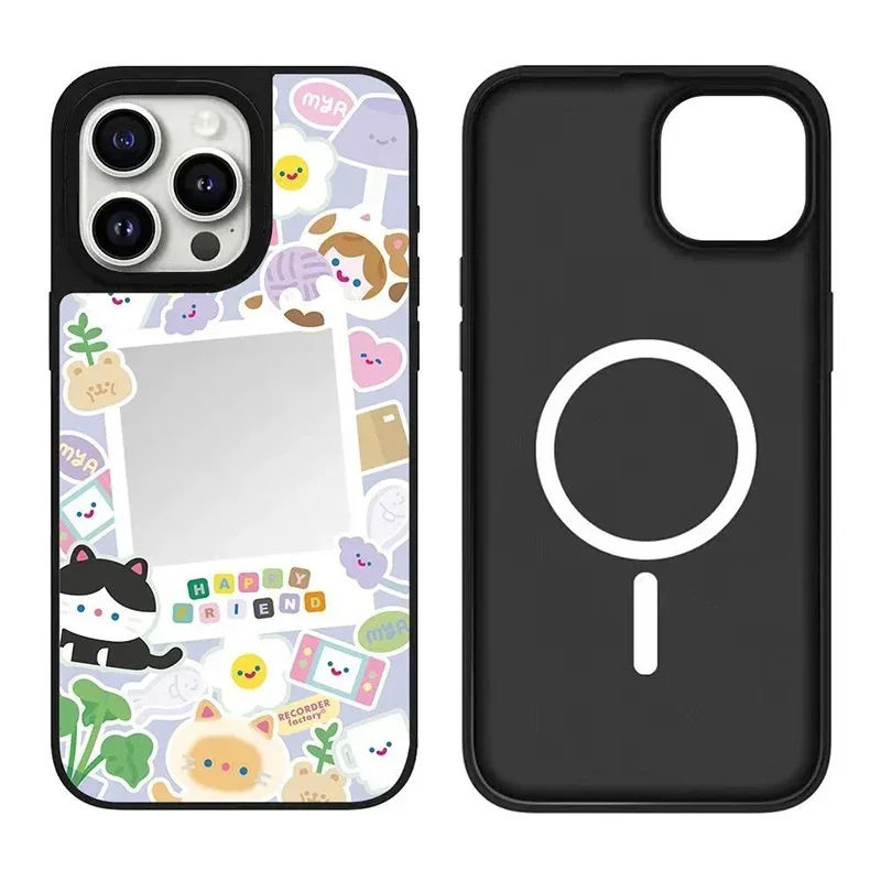 

Cute Cat Friend iPhone 11 12 13 14 15 16 Pro Max Mirror Surface MagSafe Case Cover Shell