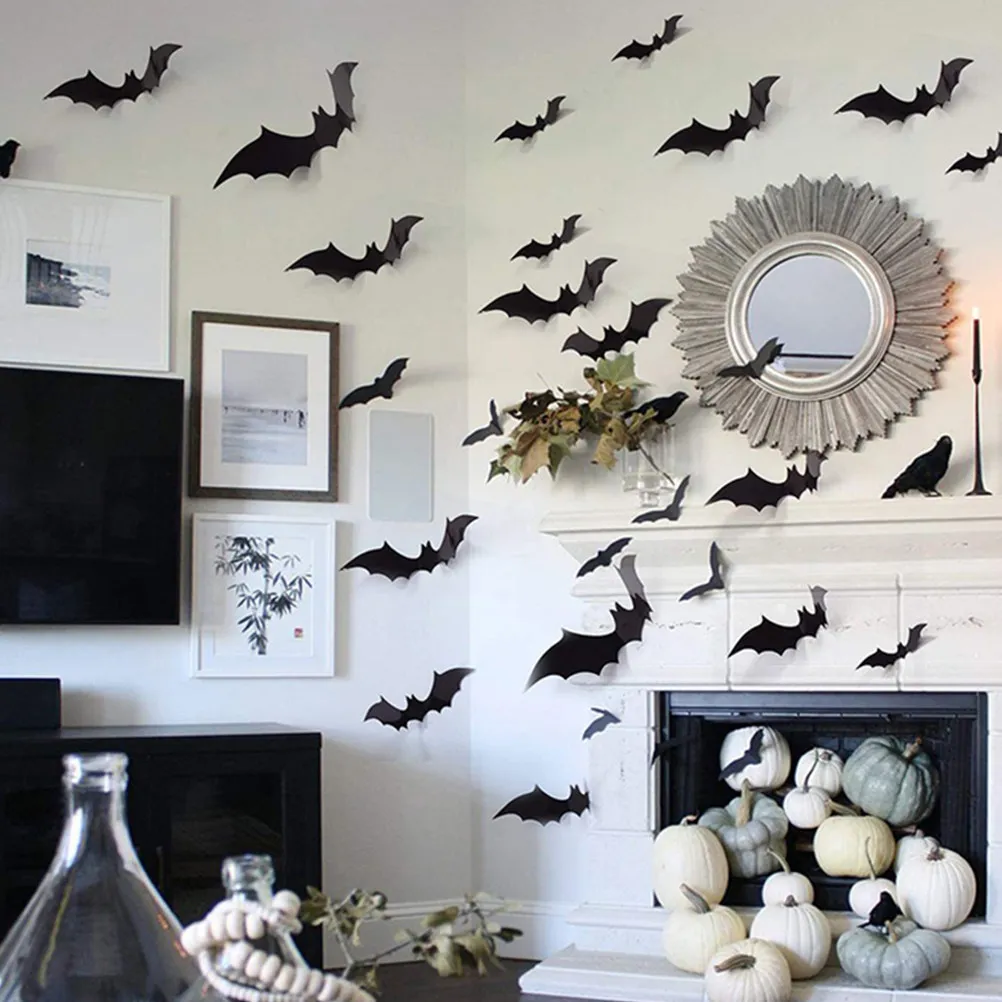 28Pcs 3D Bats Wall Sticker Halloween Decor PVC DIY Adjustable Wing Angle Festive Decoration for Wall Window Door Glass Surface