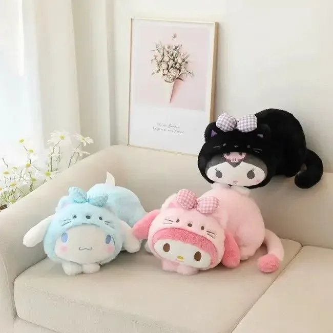 MINISO Sanrio Melody Car Cartoon Plush Tissue Box Cute Doll Kuromi Cinnamon Dog Ladies Car Home Tissue Box Decoration Ornaments