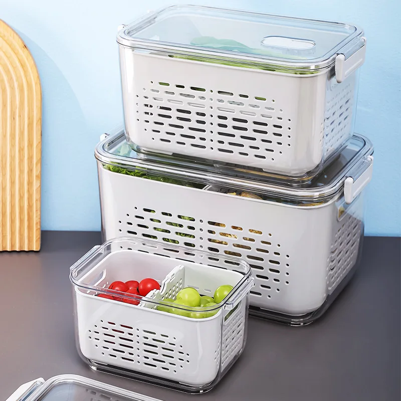 

storage box, creative plastic transparent, kitchen food sealed fresh-keeping box, fruit and vegetables, drain storage basket