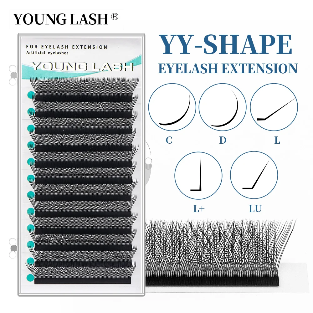 YOUNG LASH L/L+/LU(M) Curl YY Eyelashes Extensions Easy To Bloom 8-15mm Mixed YY Shape Lashes Soft Light Makeup Wholesale