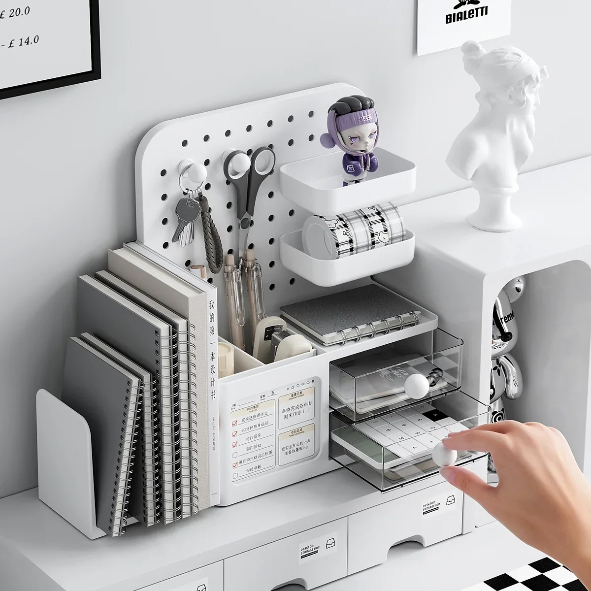 Desk Pegboard Storage Box Student Writing Desk Stationery Organizer Books Bookends Storage Holder Multi-functional Drawer Box