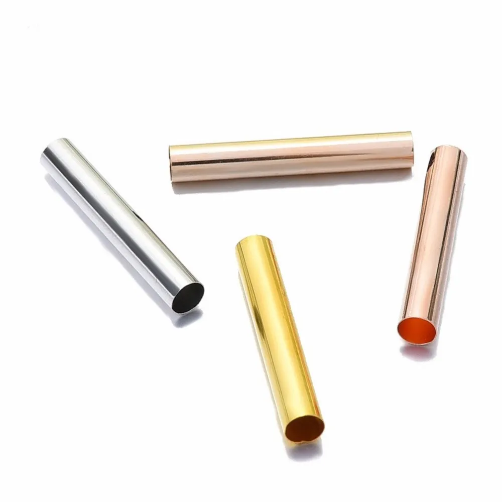 50Pcs/Lot Copper Hollow Tube Spacer Beads Connectors Straight Bead For DIY Bracelet Necklace Jewelry Making Finding Accessories