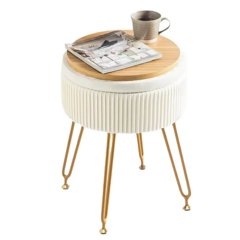 

Simple storage stool Living room ottoman Fabric round stool Entrance shoe changing stool