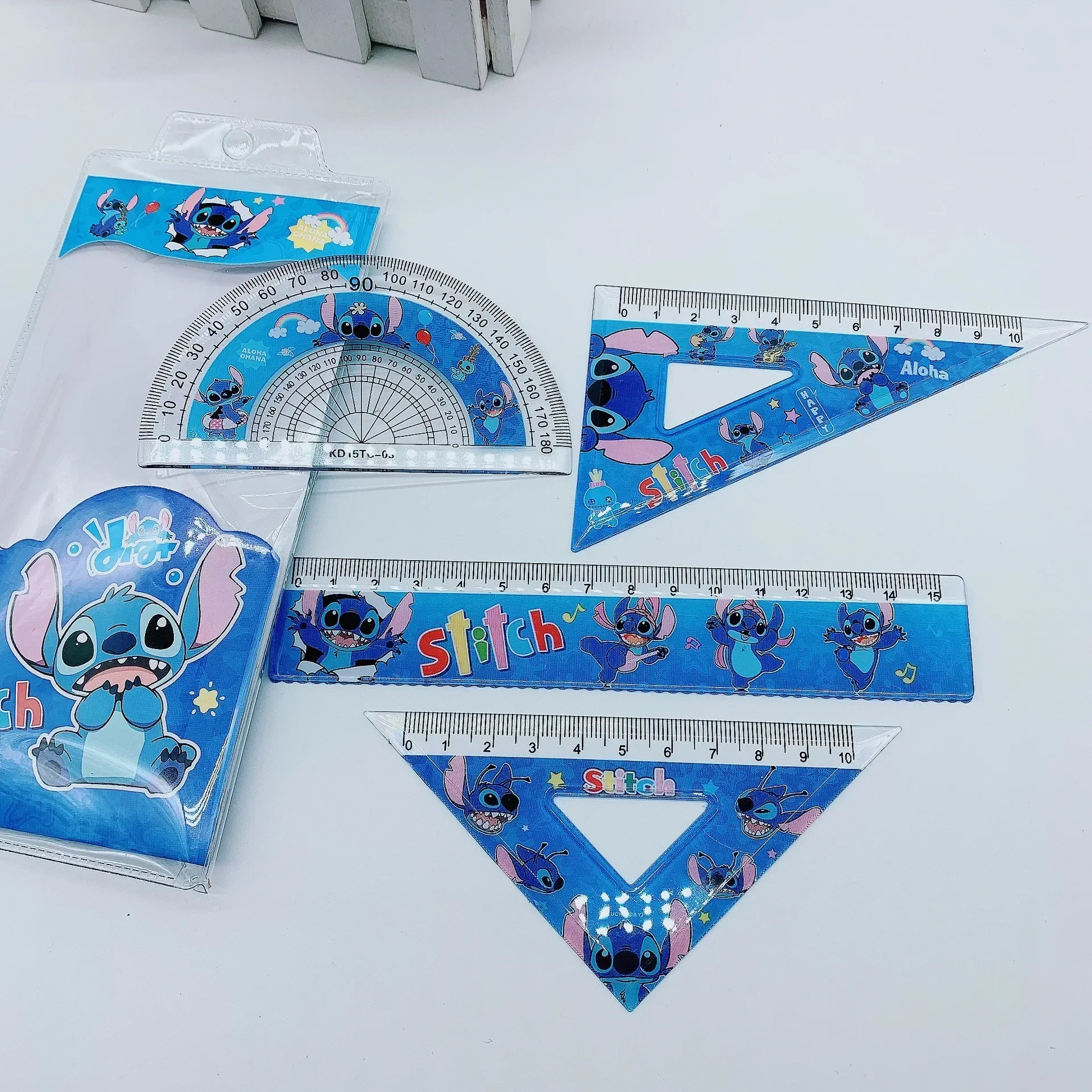 Disney Stitch Ruler Set Student Study Stationery Ruler Triangle Protractor Set School Supplies Kid Christmars Gift