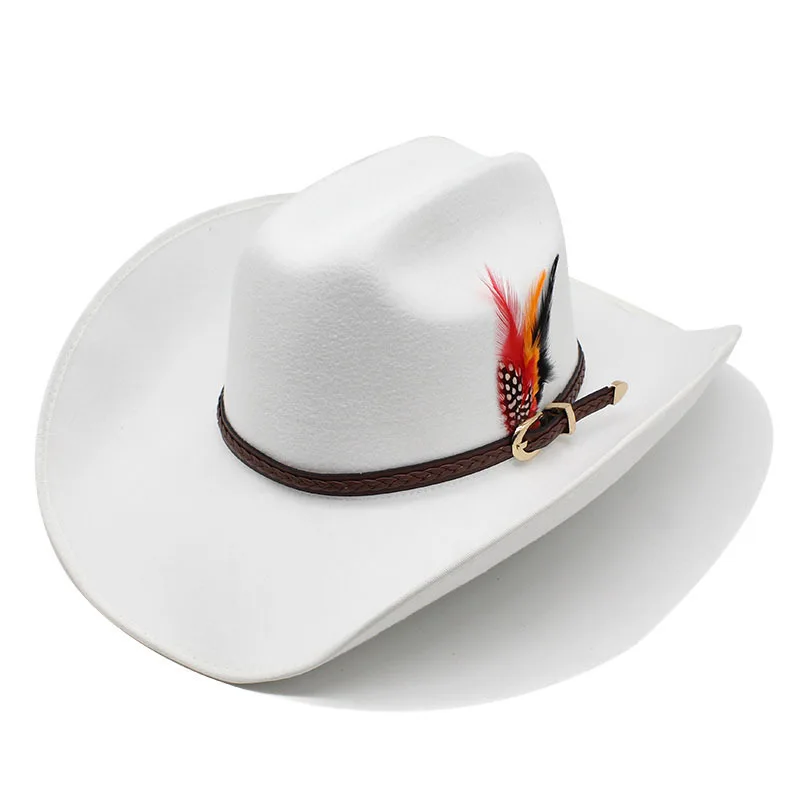 Retro Feather tybetański styl imitacja kaszmiru kobiety mężczyźni duże szerokie rondo Yellowstone Cowboy Western Hat Cowgirl Cap (56-59cm)