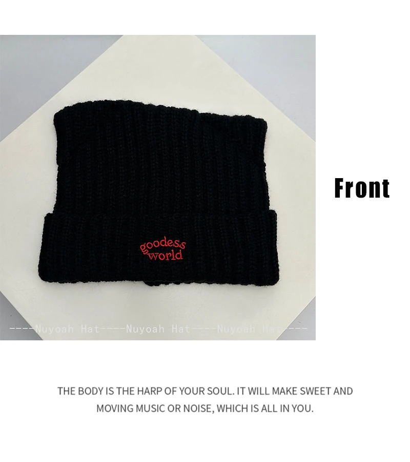 Neue Herren- und Damenmützen im koreanischen Stil mit Buchstabenstickerei und Katzenohren, warme, vielseitige und individuelle Beanies im Retro- und Ins-Stil – Detail 8