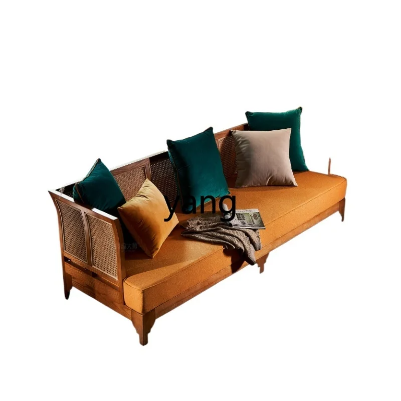 

L'm'm Solid Wood Rattan Sofa Bed & Breakfast Living Room Double Three-Seat Rattan Sofa Combination