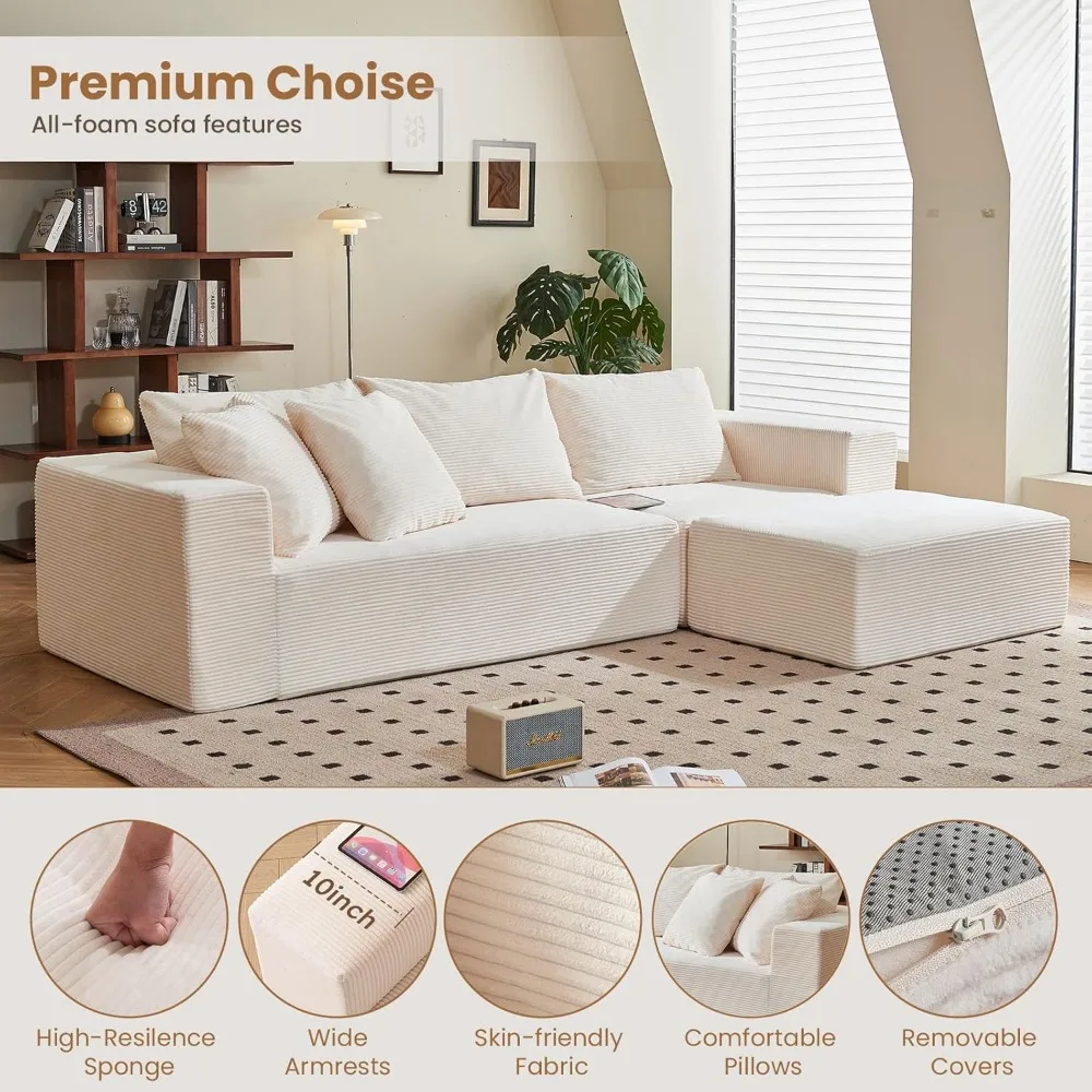 أريكة معاصرة على شكل حرف L مقاس 10.8 بوصة مع مقاعد عميقة من القطيفة، قماش سروال قصير، مثالية لمساحات المعيشة وغرف النوم، جاهزة للاستخدام #4