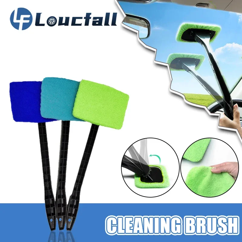 Car Window Cleaning Brush Kit Windshield Wiper Soft Microfiber Wiper with Long Handle Cleaning Brush Self-Cleaning Washing Tool