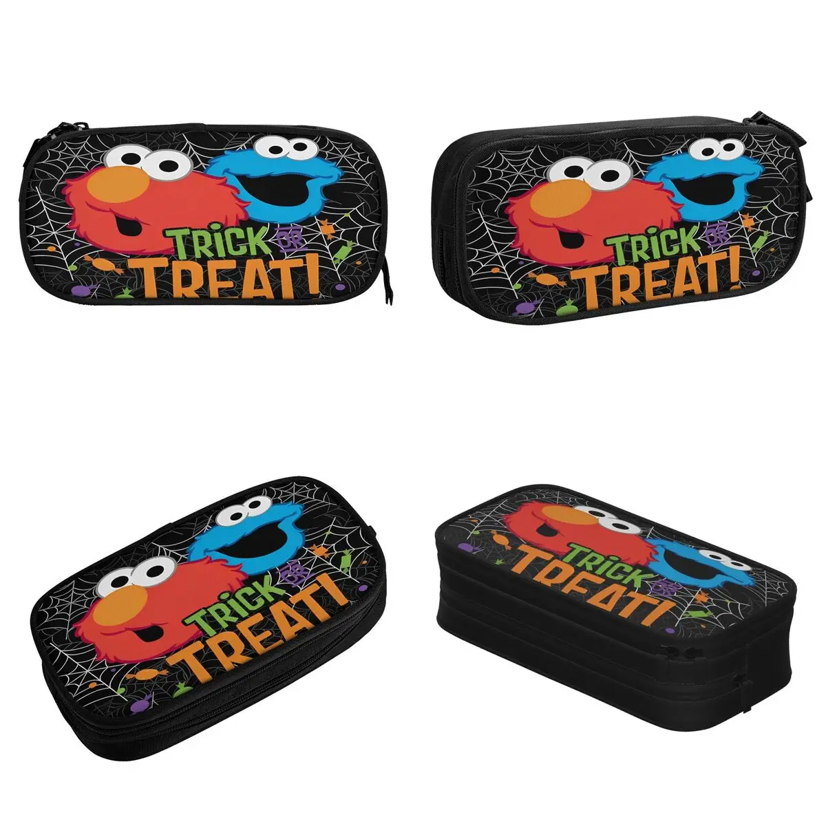 S-Sesame Street Trick Or Treat Pencil Case Cartoon Comedy Pen Holder Bags Student Big Capacity School Supplies Gift Pencil Pouch