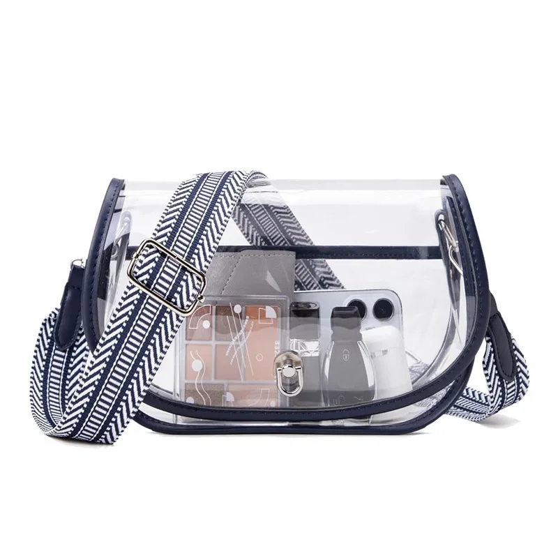 OUIO Phone Pouch Fashion Clear PVC Saddle Bag Gold Twist Lock Leopard Adjustable Strap Transparent Crossbody Purse For Women view 3