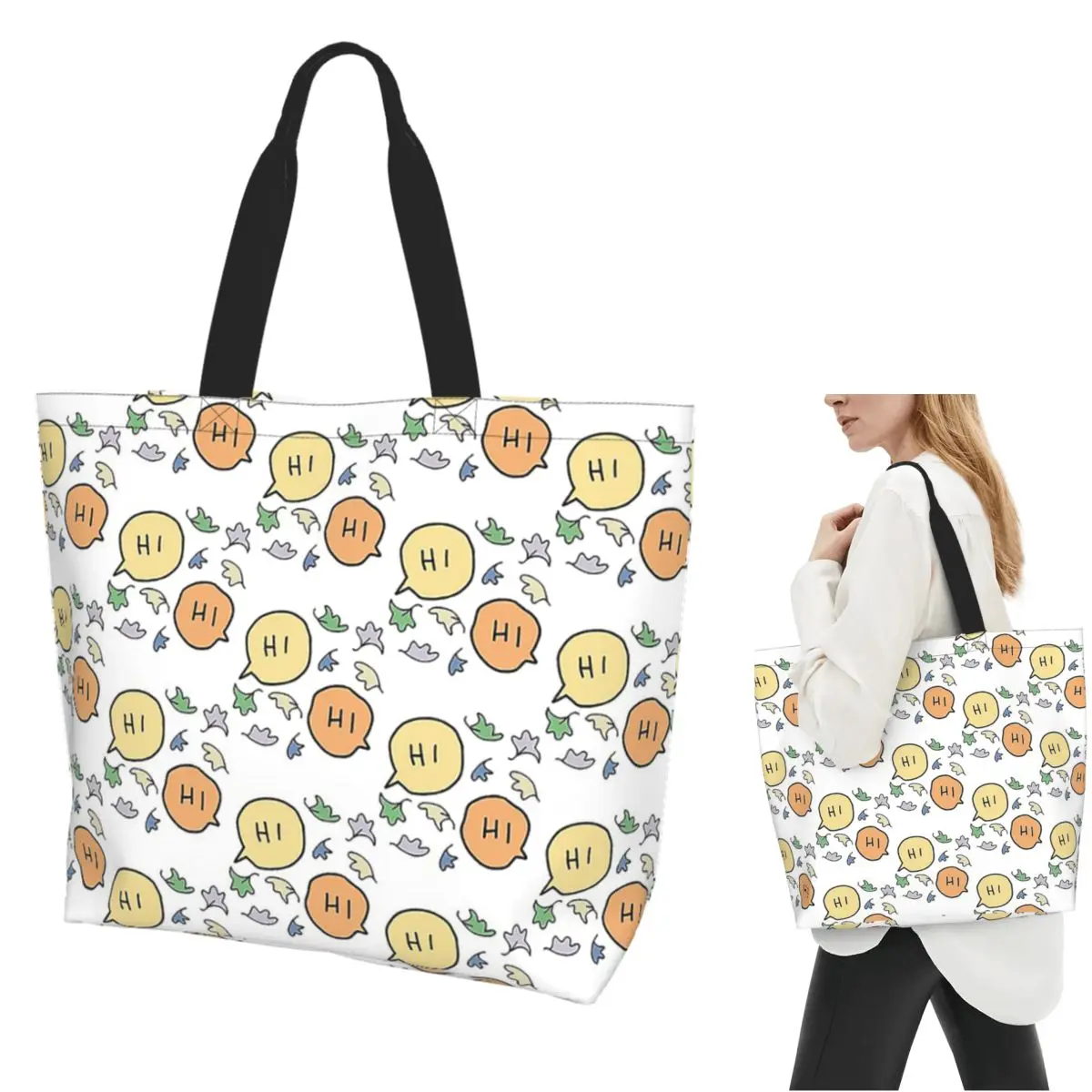 

Heartstopper Hi With Leaves Shopping Tote Bag Canvas Large Capacity Shoulder Bags Shopper Grocery Handbag for Women