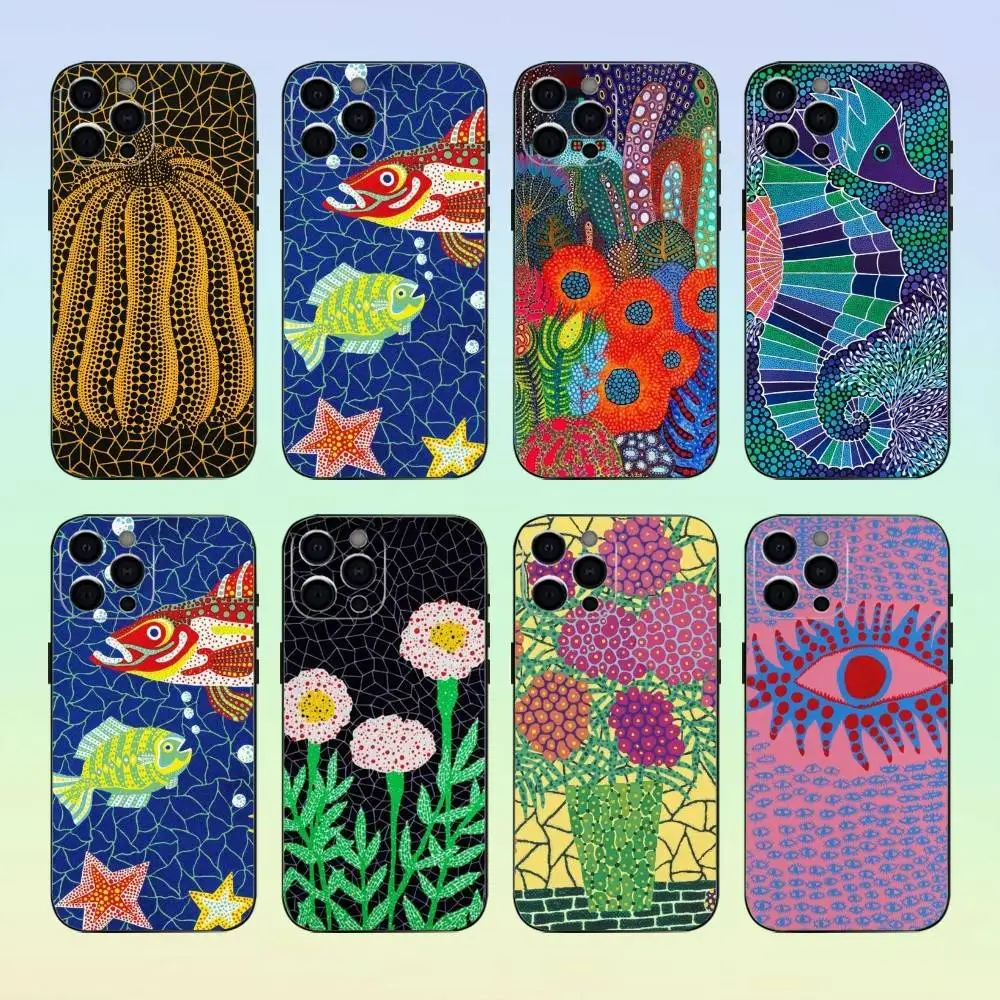 

Pumpkin Y-Yayoi K-Kusama Phone Case For iPhone 17,16,15,14,13,12,11 ,Soft Silicone Black Cover