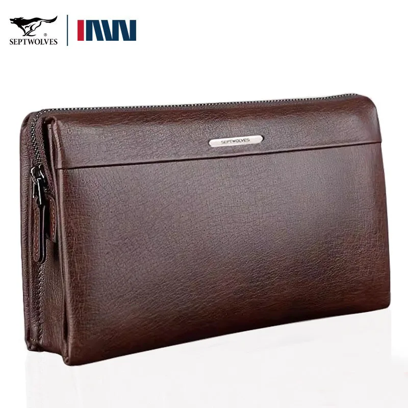 

Septwolves brand men bag genuine leather hand bag male clutch bag large capacity bags for man