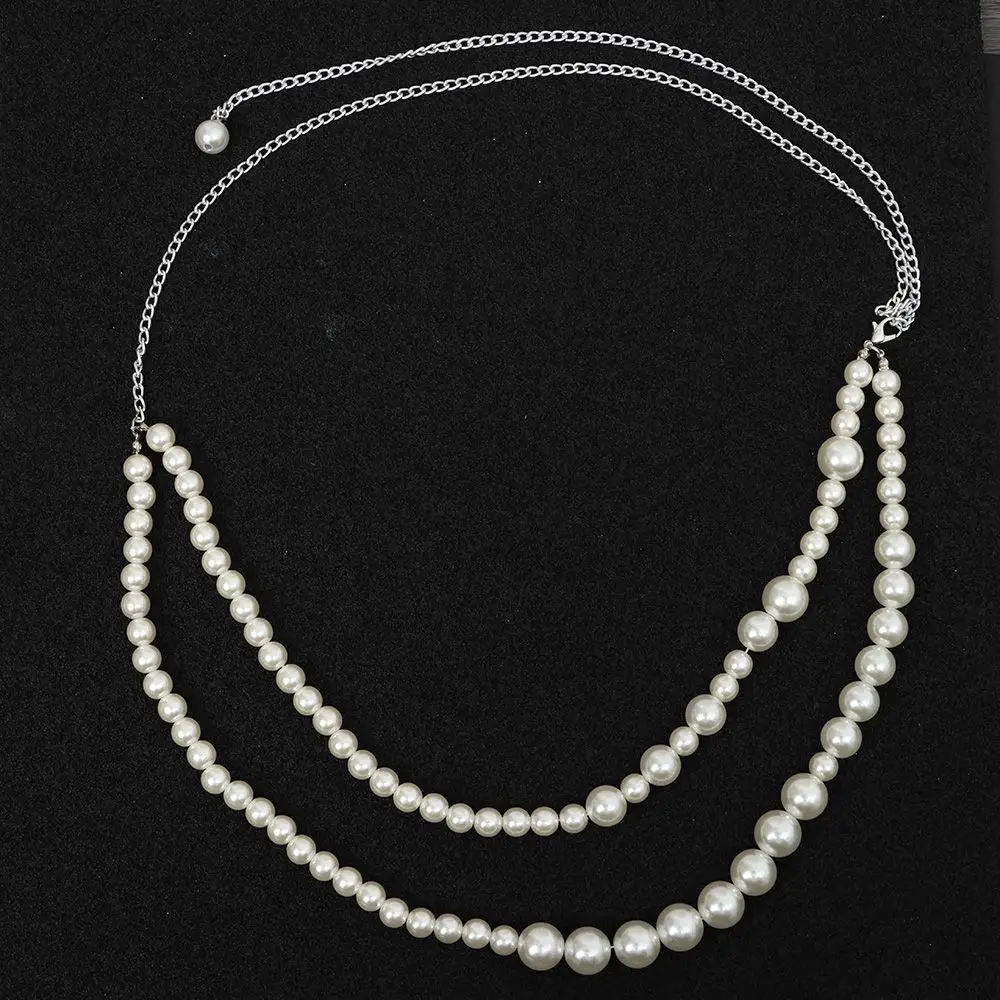 Double Layer Pearl Waist Chain Metal Tassel Design Waist Belt Jewelry Adjustable Fit Imitation Pearl Body Chain Accessories