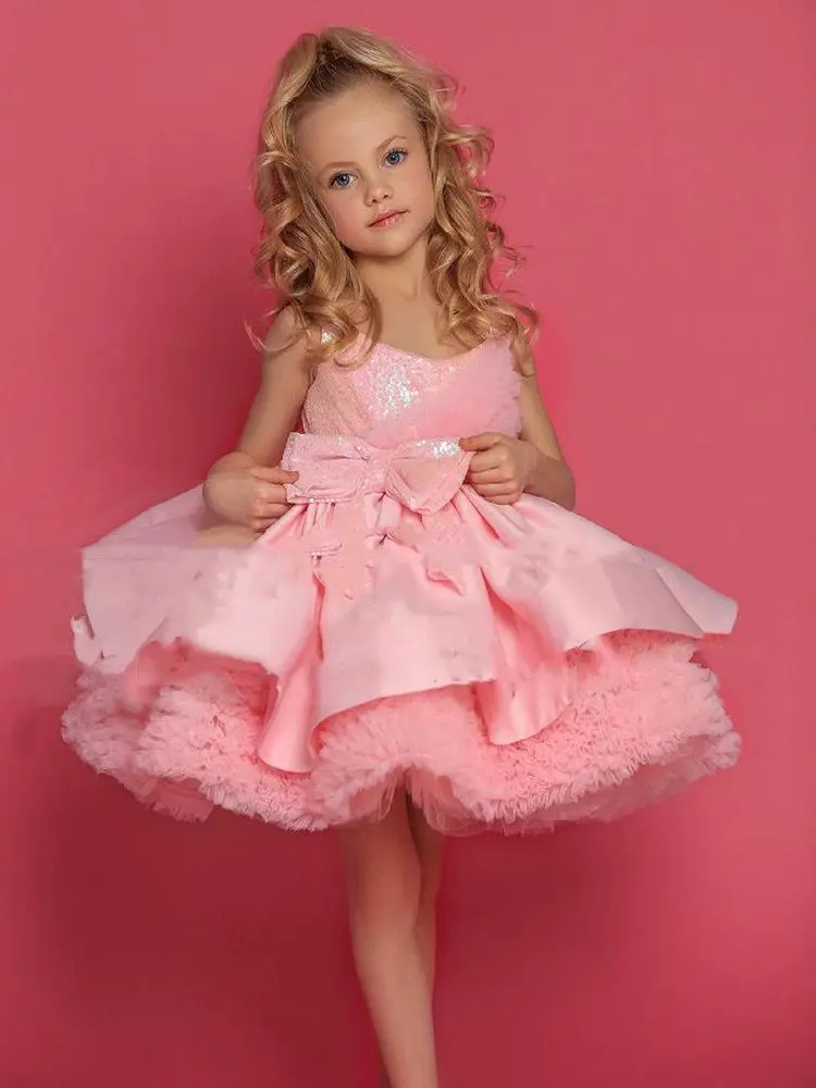 

Cute Pink Princess Flower Girl Dress Kids Birthday Party Pageant Dresses Glitter Sequin First Holy Communion Gowns