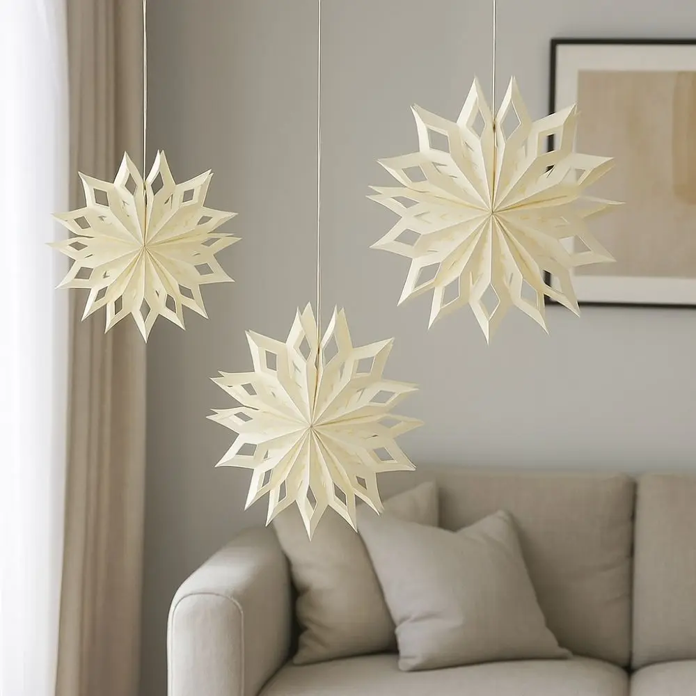 

White Christmas Snowflake Ornament DIY 3D Hollow Out Hollow Star Decoration Handmade Star Paper Lantern Birthday Party