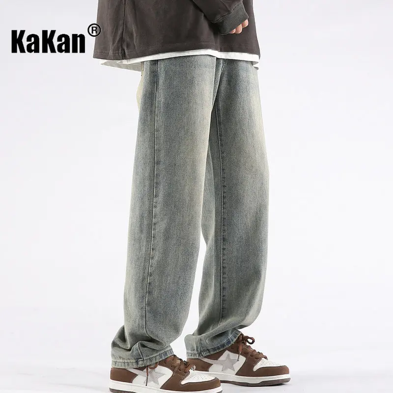 Kakan - European and American Spring and Summer New Blue Jeans for Men, Vintage Straight Leg Wide Leg Long Jeans K024-LQS915