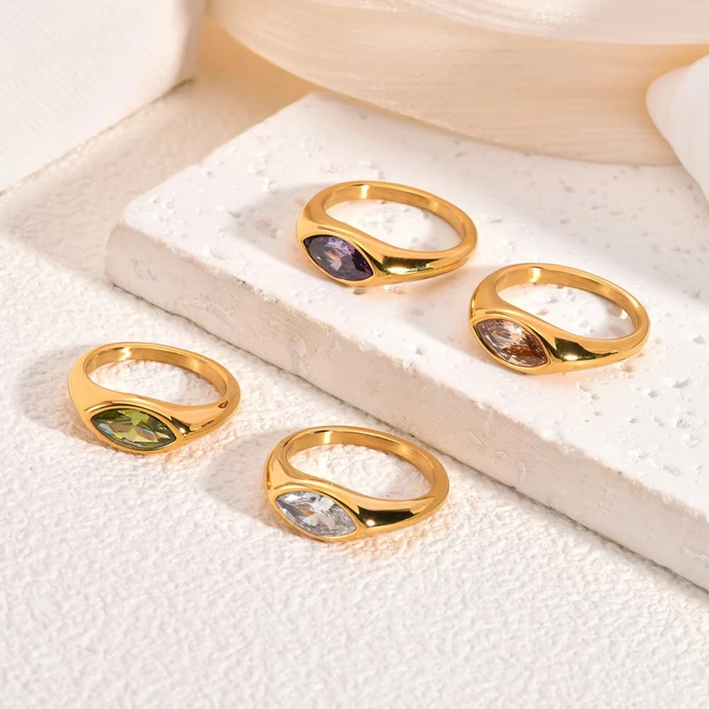 Eleganter 18K Vergoldeter Edelstahlring für Damen Kubisches Zirkonia Minimalistischer Modeschmuck Geschenk für Sie – Detail 3