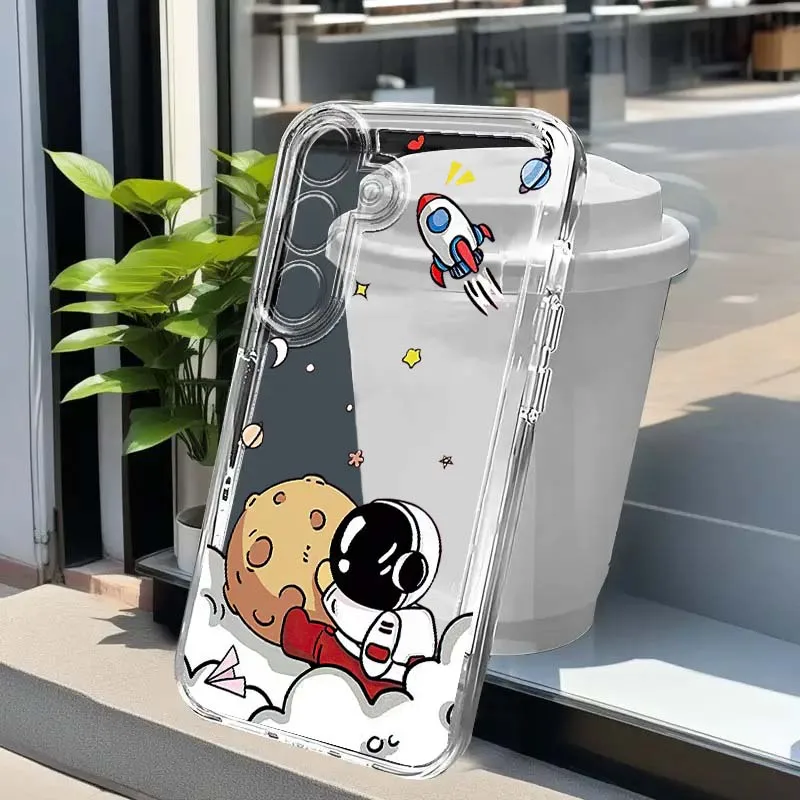

Luxury Cartoon Astronaut Phone Case For Samsung Note 20 10 Ultra A57 A56 A50 A36 A34 A33 A26 A24 A23 A16 A04 A06 5G Transparent