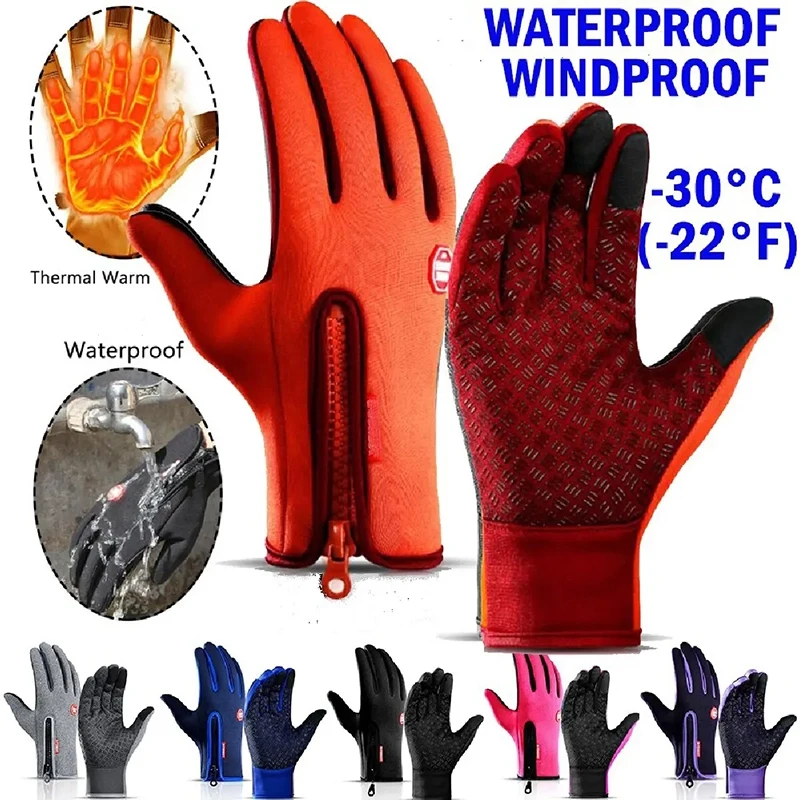 Mannen Vrouwen Fietsen Winter Warme Sport Handschoenen Touchscreen Outdoor Vissen Spatwaterdichte Ski Snowboard Antislip Rits Handschoenen