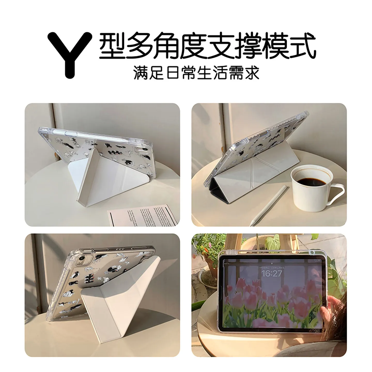 New Chinese Hibiscus Notebook 3Fold Tablet Case for iPad 11 Cover Air8/7/6 New iPad 10/11/13 inch Pro Air56 10/11th MINI Cover view 5