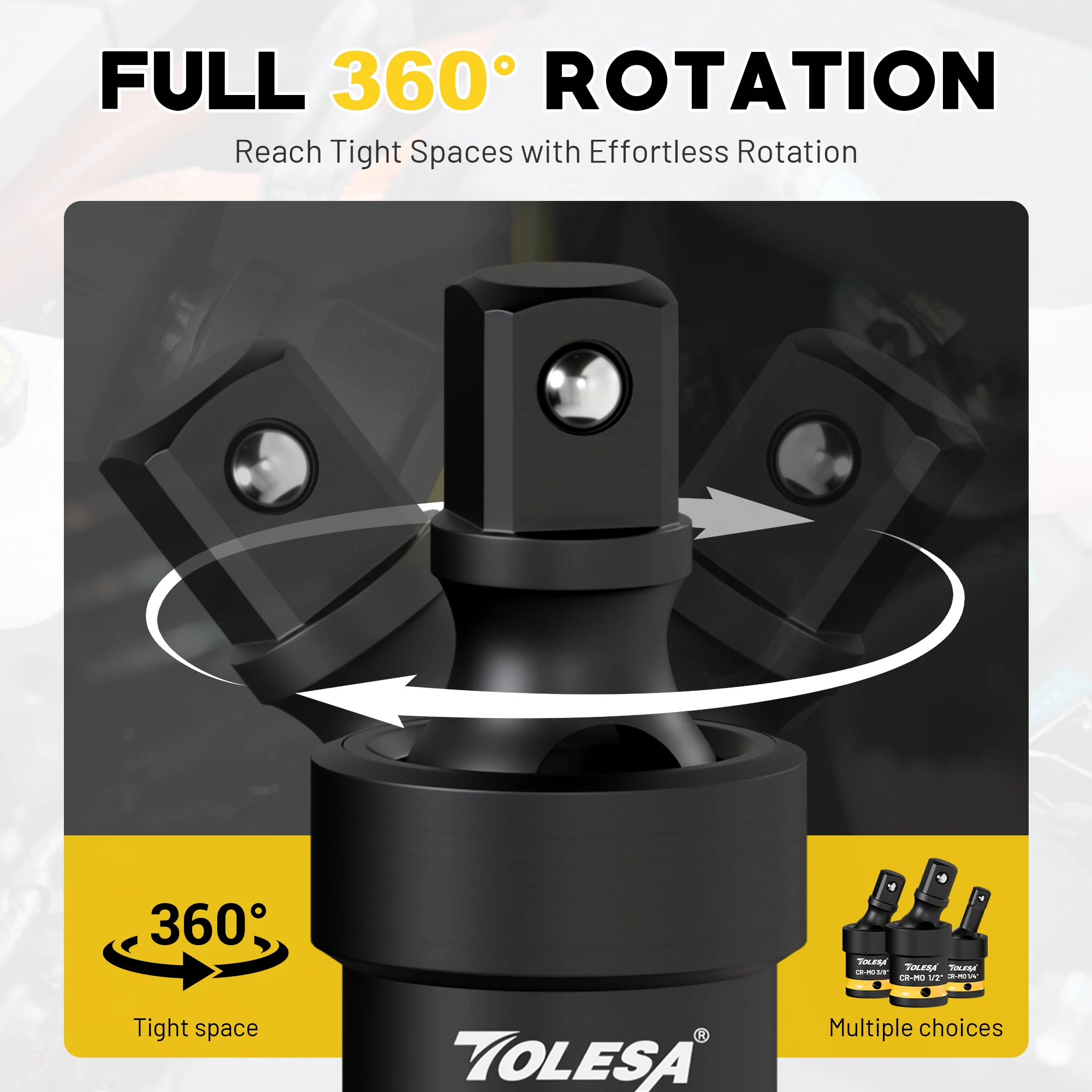 TOLESA 3 قطعة مجموعة مقابس دوارة العالمي المشترك المقبس تأثير مقبس دوار 1/4 "3/8" 1/2 "محرك مجموعة تمايل المقبس أداة ملحق #3