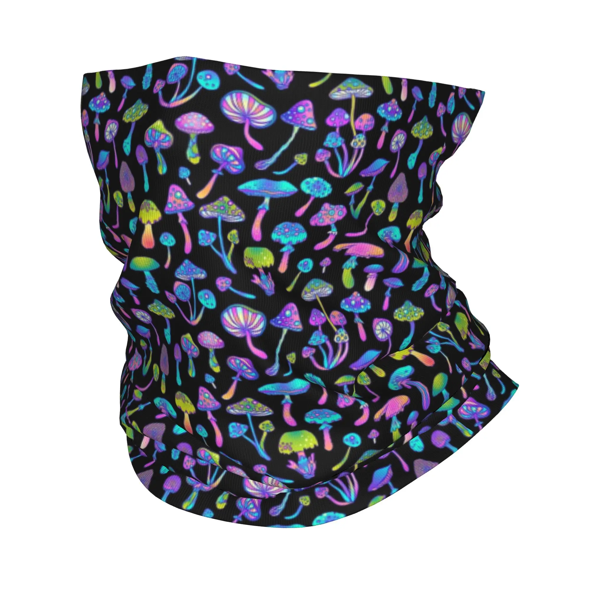 Psychedelic Trippy Magic Rainbow Mushroom Mysterious Boho Neck Gaiter Women Men UV Protection Winter  Bandana Scarf for Hiking