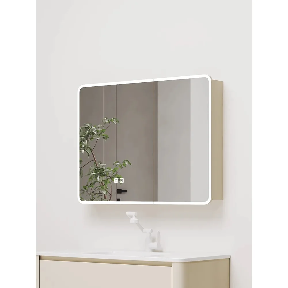 Space aluminum rounded corners smart bathroom mirror cabinet storage cabinet bathroom wall-mounted defogging with light vanity m