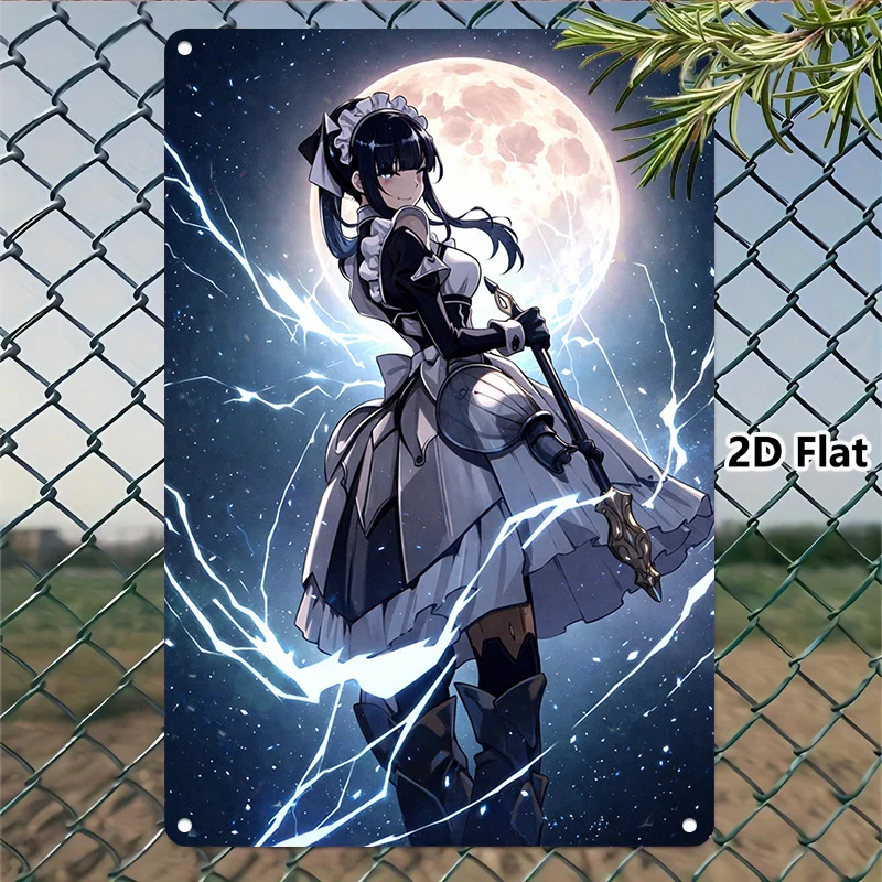 CIFBUY Narberal Gamma Anime Art Tin Wall Sign, Overlord Maid Warrior Character Metal Plate Ornament for Indoor Decoration