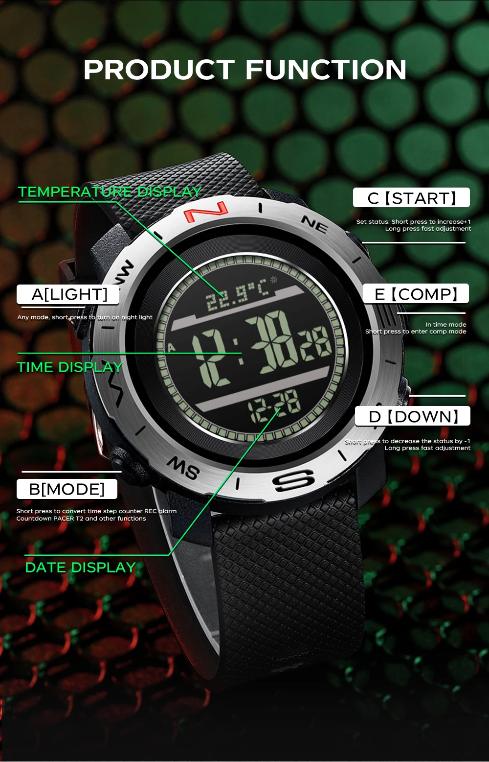 SANDA 5106 Student Electronic Watch Temperature Weather Forecast Outdoor Waterproof Sports Countdown Men's Electronic Watch