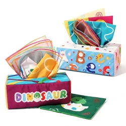 EIBYCIDY Cartoon Baby Tissue Box Montessori Toys Soft Crinkle Paper Sensory Toys for Infant Finger Exercise Early Learning Gifts