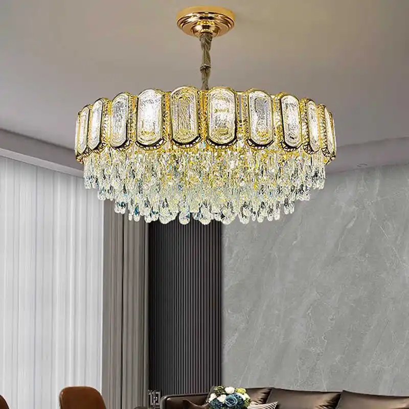 

French Living Room Crystal Light Modern Light Luxury Chandelier Round Home Dining Room Light High-end Atmospheric Villa Hall