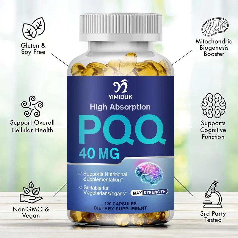 PQQ Supplement 40 mg, Pyrroloquinoline Quinone Disodium Salt, Bioperine, Promotes Heart, Brain, & Mitochondrial Health Capsules