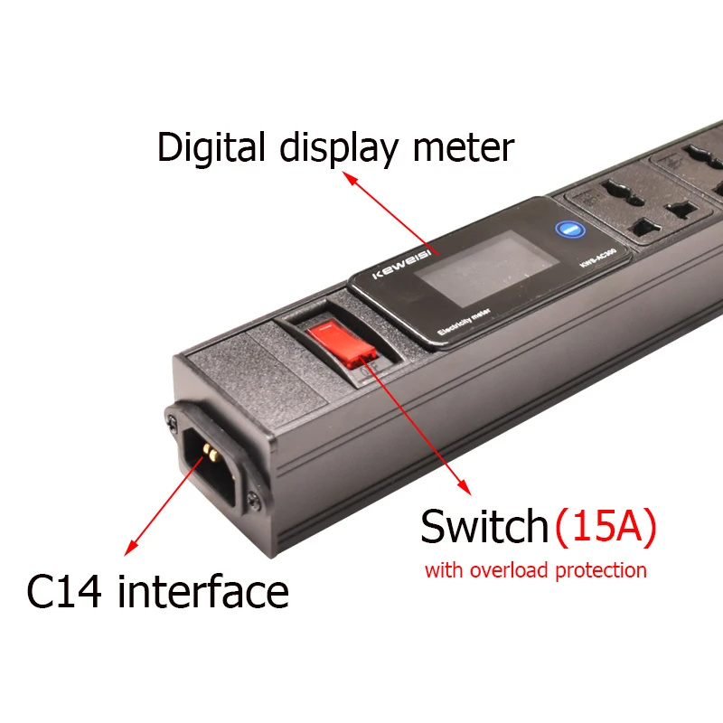 Imagem -02 - Faixa de Energia com Interruptor Display Tomada Universal Tomadas C14 Interface Volt de Energia Watt Kwh Medidor 10 11