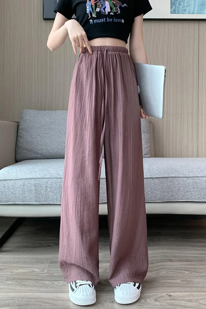 Wide Leg Pant Loose Women High Waist Basic Thin Pantalones Korean Straight Sweatpants Summer Ice Slik Pants Soft Baggy Trousers