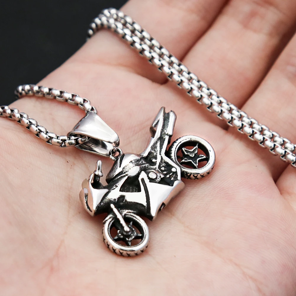 Fashion Vintage Motorcycle Pendant for Men Boys Punk Hip Hop Stainless Steel Knight Necklace Unique Jewelry Gifts Wholesale